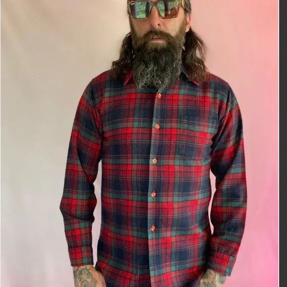 Red and Blue Plaid Button-Up Shirt - Picture 1 of 5